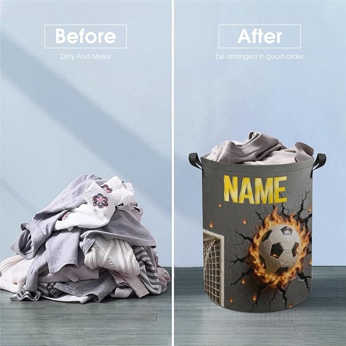 Personalized Soccer Laundry Hamper Custom Name Funny Dirty Clothes Laundry Basket Portable Storage Basket For Home Bathroom Family Football Lovers Xmas Birthday (style 24)