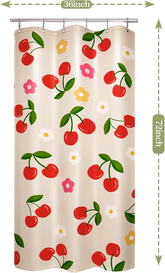 Anybar Fabric Shower Curtain Cute Floral Cherry Curtains Waterproof Soft Polyester Bathroom Curtain- Decor Washable Privacy Cloth Small Stall Shower Curtain for Bathroom Hotel (36x72inch) Beige