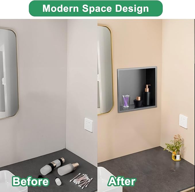 SaniteModar Shower Niche, Stainless Steel Shower Niche No Tile Needed, Recessed for Bathroom Storage (Gray, 12x12)