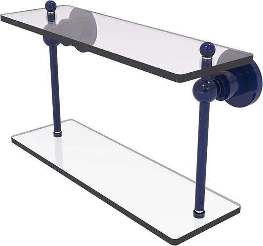 Allied Brass AP-2/16-MBL Astor Place Collection 16 Inch Two Tiered Glass Shelf, Mediterranean Blue