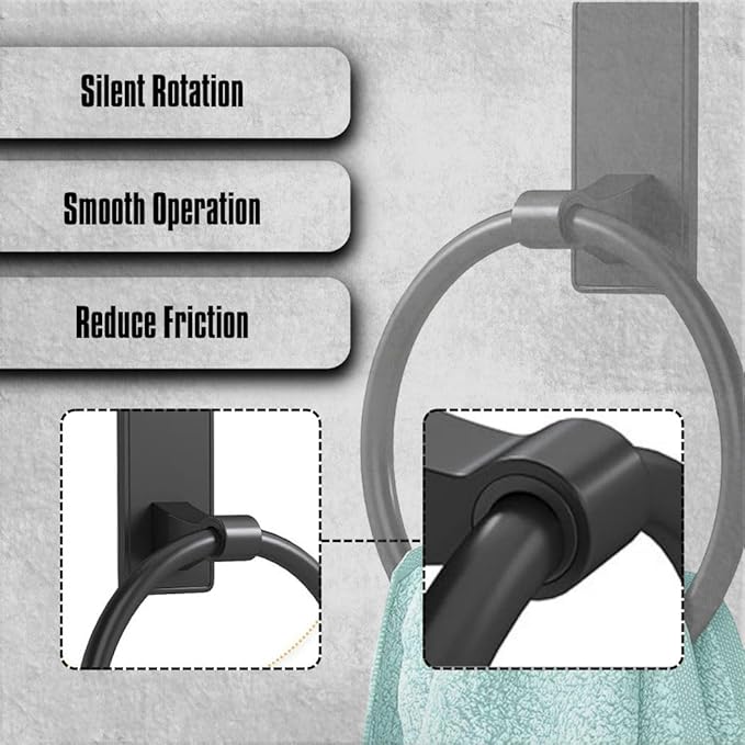 Matte Black Adhesive Towel Ring, No Drill Bathroom Towel Holder, Wall Mounted, Free Adhesive Included