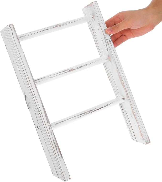 Garneck Mini Ladder Towel Rack 16'' White Wood Hand Towel Holder for Country Bathroom Decor Space-Saving Display Rack for Kitchen and Home Use Country Farmhouse Decor
