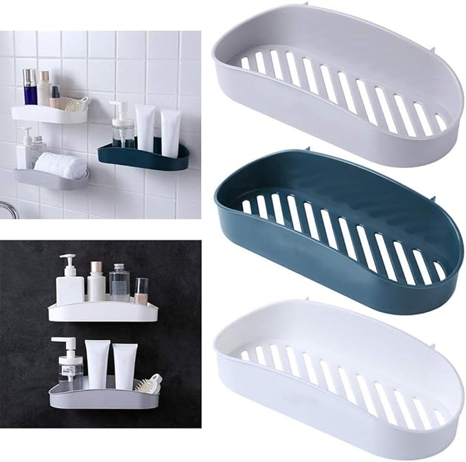 Bathroom Perforated Wall-Free Storage Rack Shelves Wall Shelf Kitchen Storage Rack Organizer Wall Holder Bathroom Shelf Storage (Color : Blue)