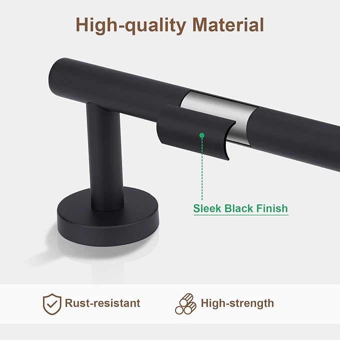 Matte Black Bathroom Hardware Accessories Set 4 Pieces,Towel Bar Set Stainless Steel Wall Mounted, Includes 24 in Hand Towel Bar, Towel Ring, Toilet Paper Holder, Bathroom Towel Rack Set