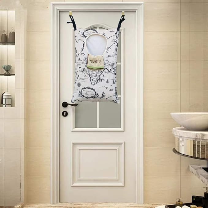 Adjustable Door-Hanging Laundry Hamper with Stainless Steel Hooks, Hanging Laundry Bag
