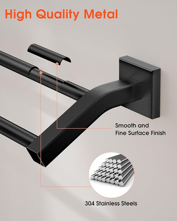 Alise Bath Double Towel Bars,Towel Holder Towel Racks for Bathroom Lavatory,24 Inch SUS304 Stainless Steel Towel Hanger Towel Rail Wall Mount,Matte Black
