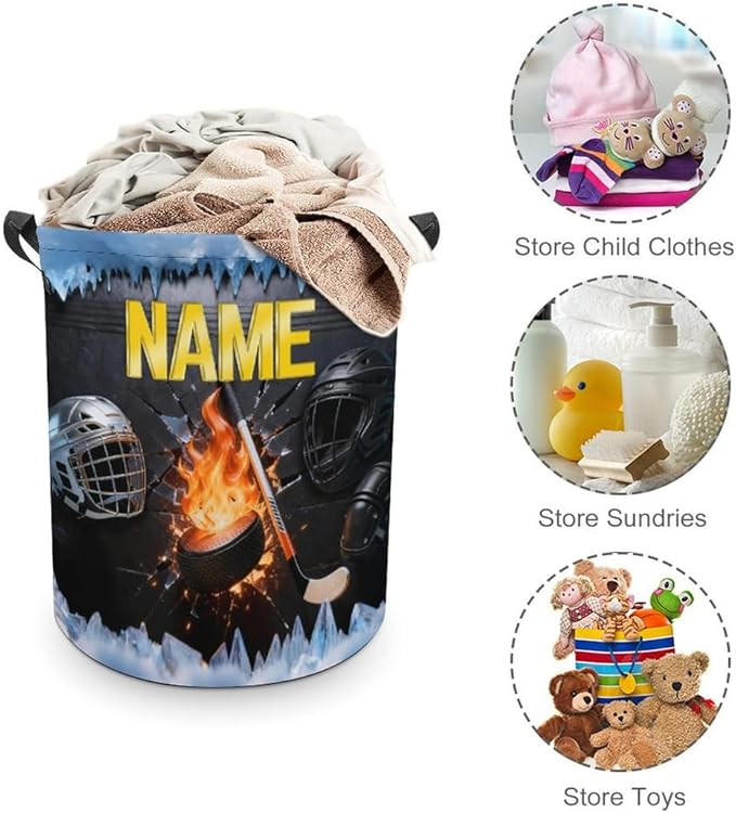 Personalized Ice Hockey Laundry Hamper Custom Name Funny Dirty Clothes Laundry Basket Portable Storage Basket For Home Bathroom Family Hockey Lovers Xmas Birthday (style 21)