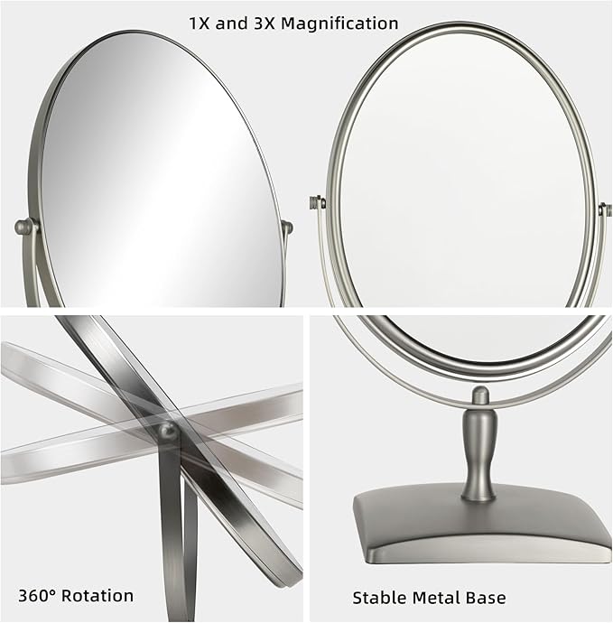 Surdy 10" Vanity Makeup Mirror 1X/3X Magnification Double Sided 360 Degree Swivel Magnifying Mirror for Table, Desk, Countertop Shaving Make Up