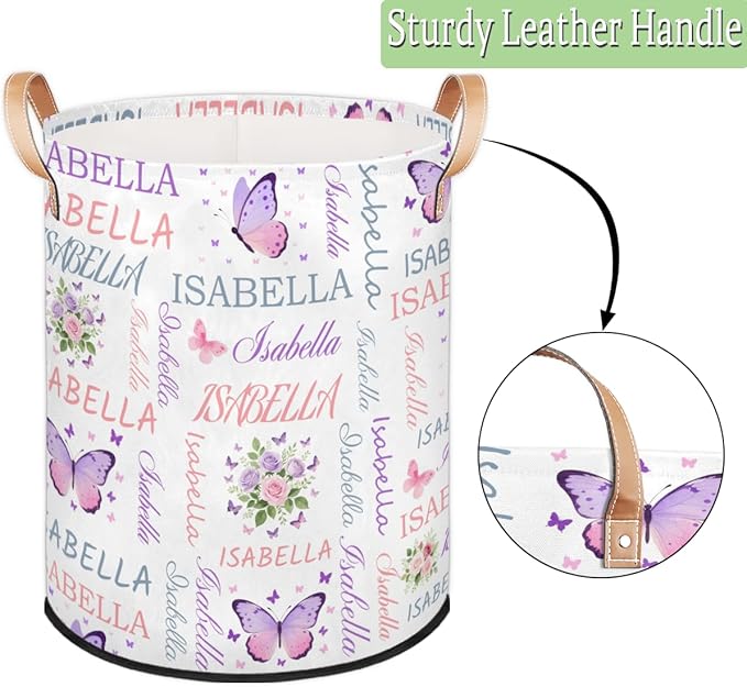 Custom Butterfly Flower Laundry Hamper, Personalized Laundry Baskets with Handles Dirty Clothes Hamper Storage Basket