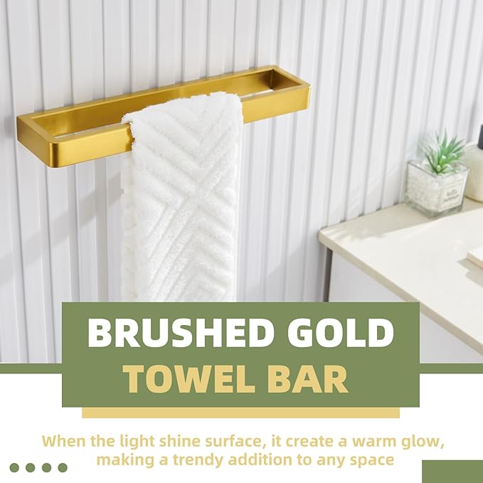 APLusee Brushed Gold Towel Bar, 304 Stainless Steel Towel Rack, Wall Mounted