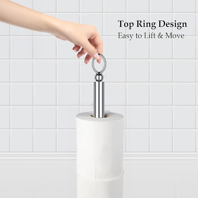ROLABAM Heavy Weighted Toilet Paper Holder (with Reserve Function) Free Standing Toilet Paper Storage，Spare Toilet Paper Roll Holder Storage Stand for Bathroom Total Height 22.5" ，Chrome