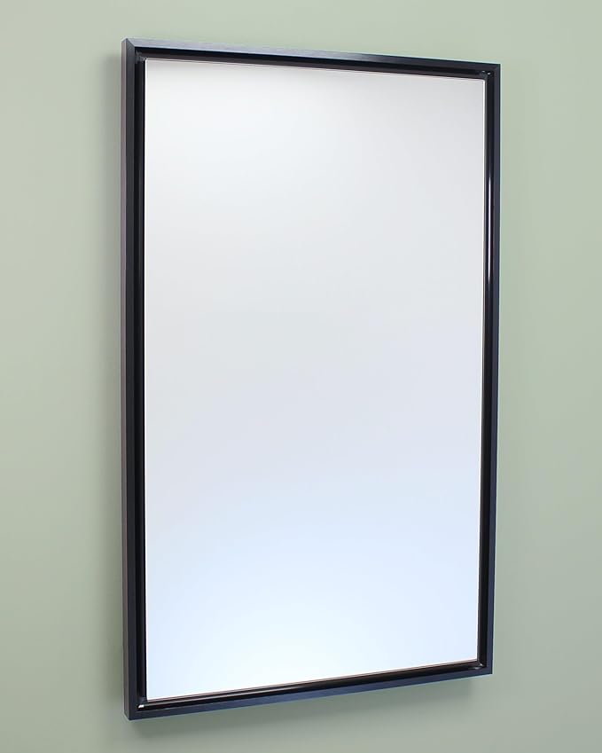 Fox Hollow Furnishings 16x26 Parker Metro Metal Framed Rectangle Recessed Bathroom Medicine Cabinet, Floating Mirror, 14x24 in-Wall Opening, Steel, Adjustable Glass Shelves, Magnet Close, Black