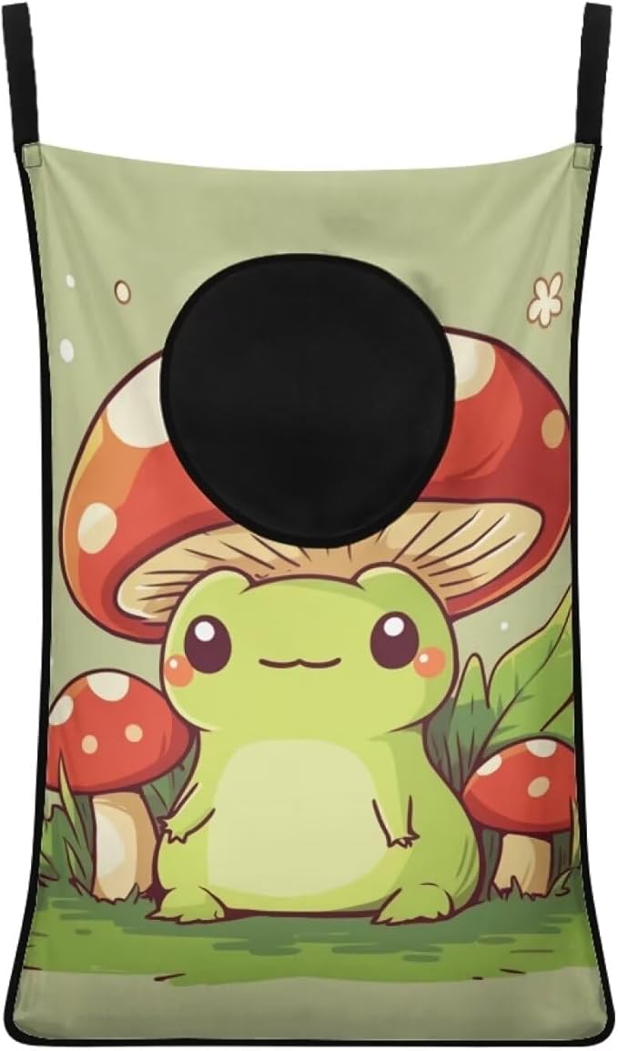 ZOUTAIRONG Mushroom Frog Hanging Laundry Hamper Halloween Laundry Bag Zipper Toys Green Storage Organizers for Bedroom, Closet, Home, Dorm Over The Door Laundry Hamper