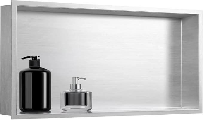 SaniteModar Shower Niche, Stainless Steel Shower Niche No Tile Needed, Recessed for Bathroom Storage (Brushed Silver, 12x24)