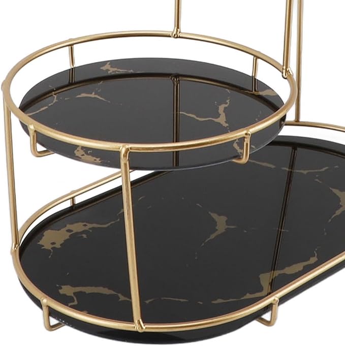 Keenso Practical Iron and Glass Makeup Shelf for Bathroom, Countertop, Skin Care Shelf, Versatile, Stylish Design (Black Base)