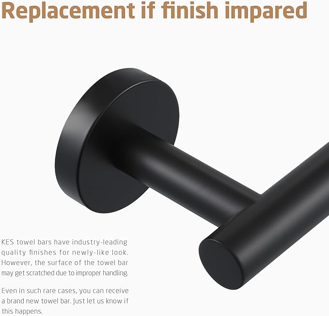 KES Bath Towel Rack Black Towel Bar for Bathroom, Towel Holder Wall Mount 18/8 Stainless Steel Matte Black, Total Length 30 Inch, A2000S76B-BK