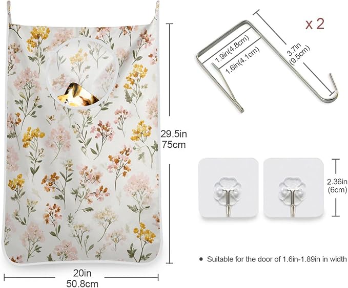 Hanging Laundry Hamper Bag Over the Door Laundry Hamper Wall Hamper Large Dirty Clothes Hamper with Stainless Steel Hooks 29.5X20inch 2Pack Yellow Floral