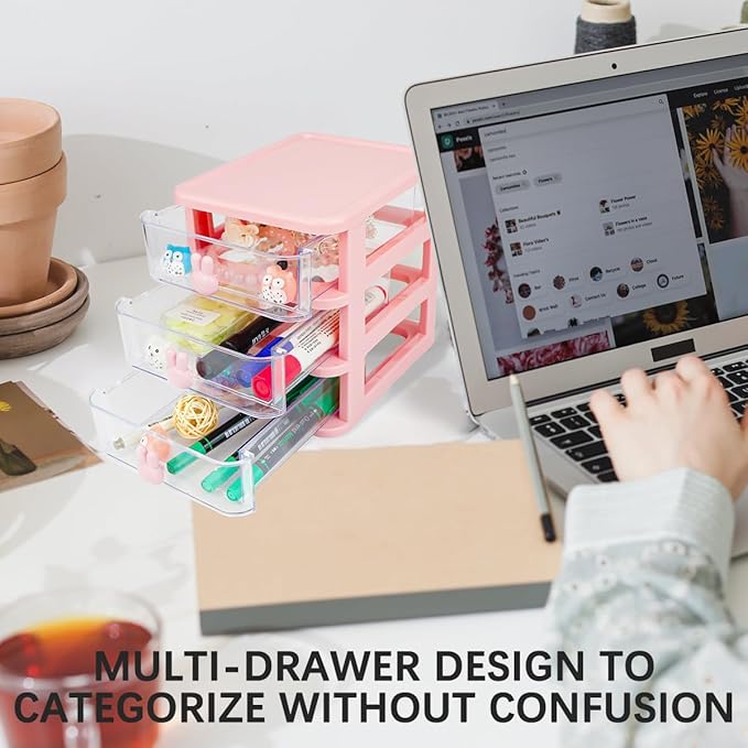 3 Layer Plastic Storage Drawer Transparent Sundries Storage with Rabbit Handle Jewelry Storage Container for Office School Home