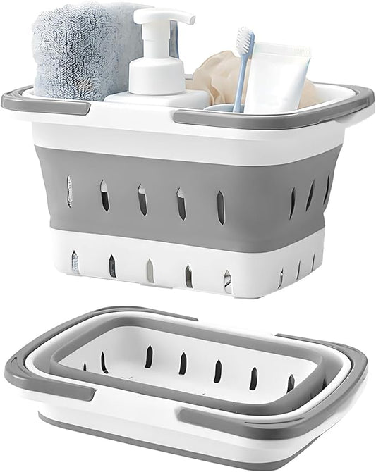Fammart Portable Shower Caddy Tote – Collapsible Plastic Basket with Handles, Foldable Storage Organizer for Bathroom, Kitchen, College Dorm, Gym, Travel & Camping, Gray