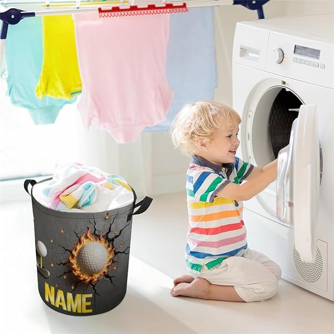 Personalized Golf Ball Laundry Hamper Custom Name Funny Dirty Clothes Laundry Basket Portable Storage Basket For Home Bathroom Family Golf Lovers Xmas Birthday (style 11)