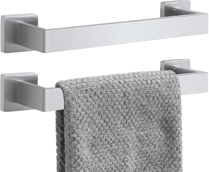 2 Packs 12 Inch Bathroom Towel Bar SUS304 Stainless Steel Brushed Nickel Towel Holder Wall Mounted Heavy Duty Towel Rack Bathroom Towel Rod Modern Square Base Design(2, Brushed Nickel, 12 Inch)