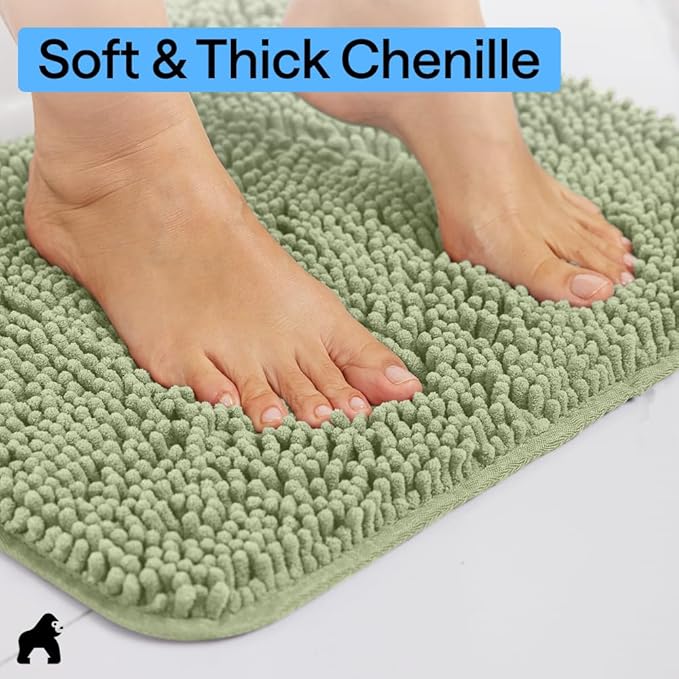 GORILLA GRIP Bath Rug Mat 60x17, Soft Absorbent Chenille, Quick Dry Microfiber Mats, Rubber Backing Washable Shower Floor Rugs, Bathmat Runner, US Designed Bathroom Home Decor Accessories Sage Green