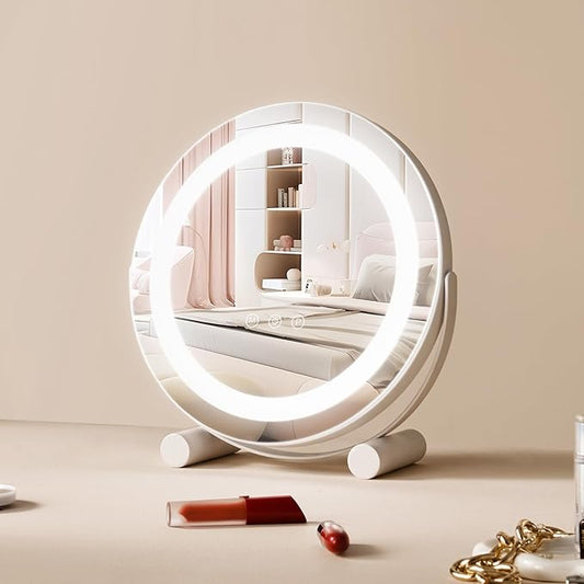 VEVOR 12” Vanity Mirror with Lights, LED Makeup Mirror 3 Color Lighting Modes, with 5X Magnification Mirror, Smart Touch Control, 360°Rotation,Round Lighted Makeup Mirror for Bedroom Tabletop (White)