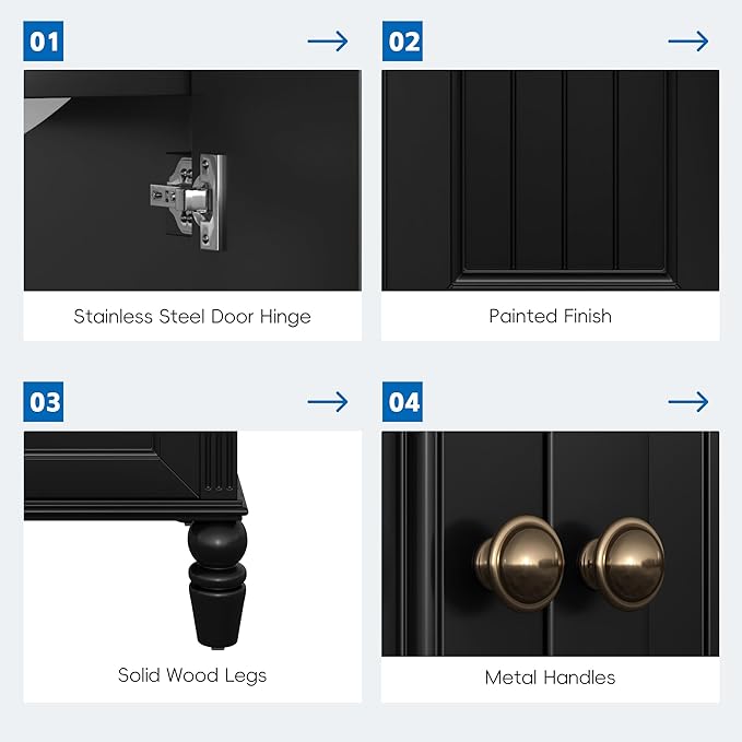 Virubi 20" Small Bathroom Vanity with Sink,Doors and Drawer,Wood Mid-Century Modern Bathroom Sink Cabinets with Adiustable Foot Pads,for Small Space,Freestanding (Black)