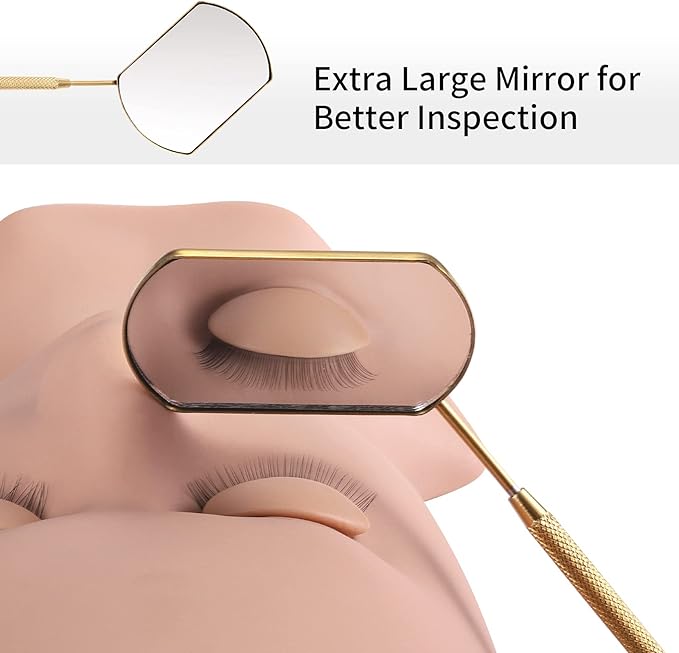 Lash Mirror for Eyelash Extensions, 60mm Extra Large Eyelash Mirror, Detachable Stainless Steel Makeup Mirror，Gold