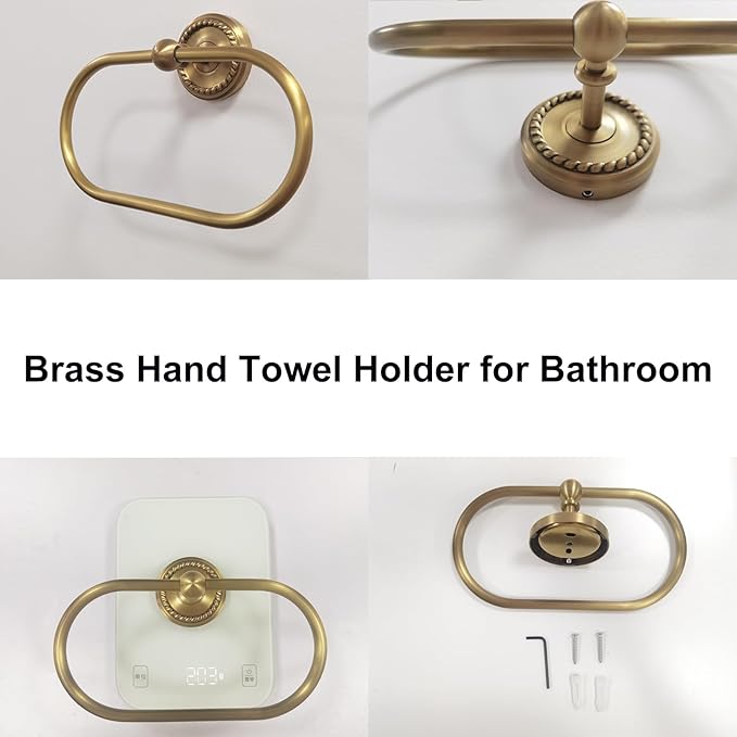 Oval Towel Ring, Antique Brass Towel Holder for Bathroom Wall Mounted, Gold Hand Towel Ring, Oval Towel Rack Hanger for Bath, Kitchen