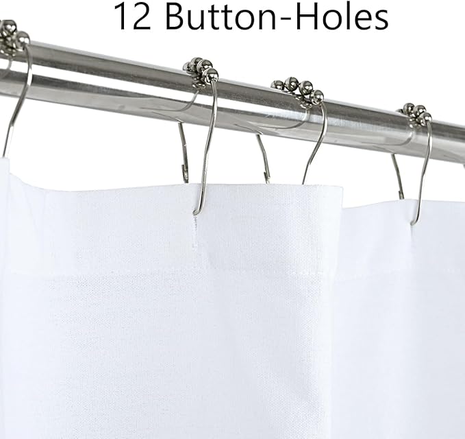 Farmhouse Shower Curtain, White Cloth Button Curtain, Cotton Blend Fabric, Rustic Country Shabby Chic Style, 72x72 in, Bathroom
