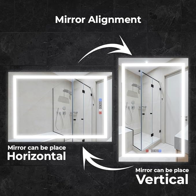 20x30 Inch Rectangular LED Bathroom Mirror with Lights Front and Backlit, 3 Color Modes, Touch Dimmer, Anti-Fog - Wall Mounted Vanity Mirror for Bathroom, Bedroom - Fab Glass and Mirror