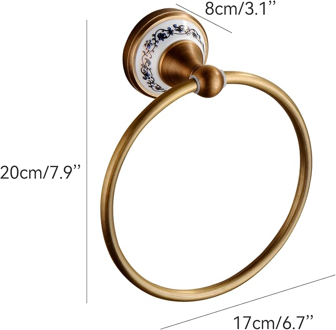 Towel Ring Antique Brass Hanger Hand Towel Holder for Bathroom Kitchen Accessories Wall Mounted,Porcelain Design