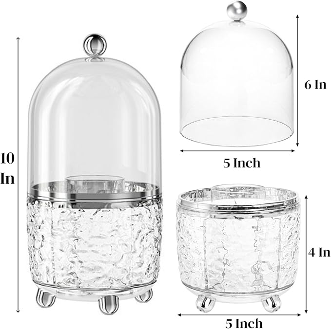 Eorbow Rotating Makeup Brush Holder, Dustproof Cosmetic Tools Organizer with Lid, 360?? Spinning Covered Brushes Storage with Anti-slip Pads for Vanity, Bathroom Countertop & Bedside Table, Clear