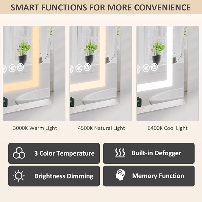 24X30 Inch Lighted Medicine Cabinet, Recessed Medicine Cabinet with Adjustable 3-Color, Brightness Dimming, Defogger, Wall Mounted