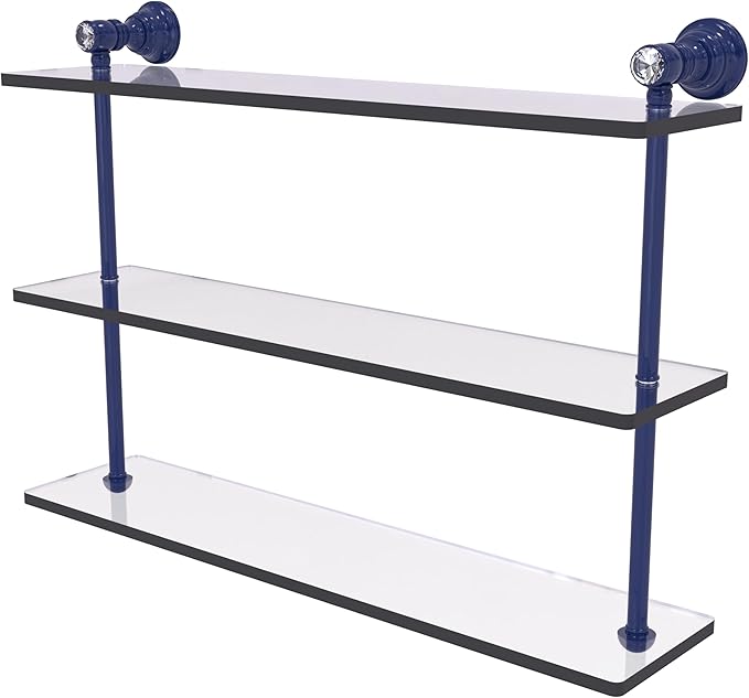 Allied Brass CC-5-22-MBL Carolina Crystal Collection 22 Inch Triple Glass Shelf, Mediterranean Blue