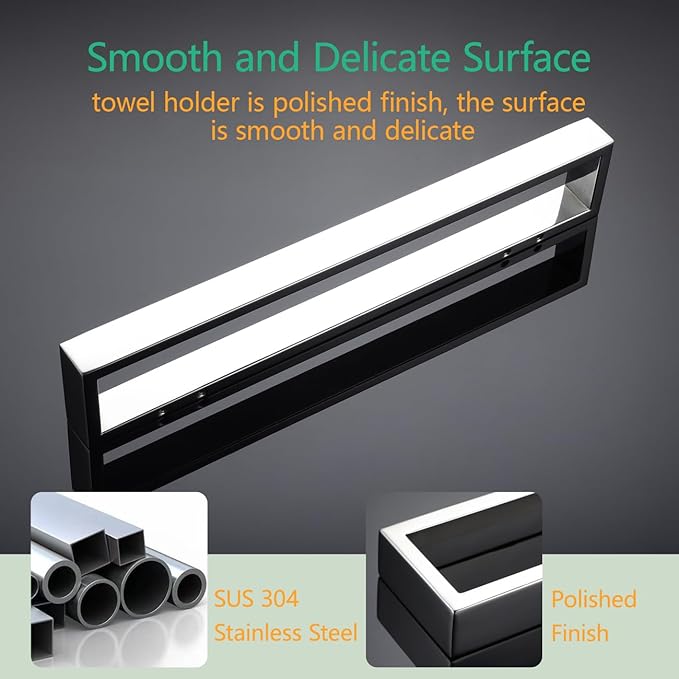 Miyili Hand Towel Holder for Bathroom Wall Mounted 15-3/4 Inch Kitchen Towel Bar Stainless Steel Polished Finish, D03C40