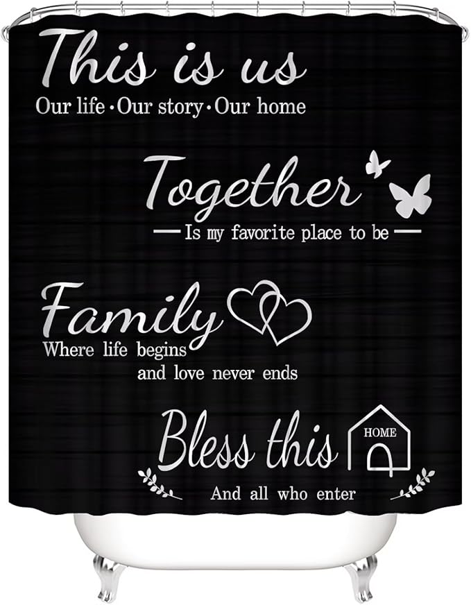AZHM Family Shower Curtain Set Black Home Bathroom Set with Shower Curtain and Rugs and Accessories Bathroom Decor Curtain with 12 Hooks