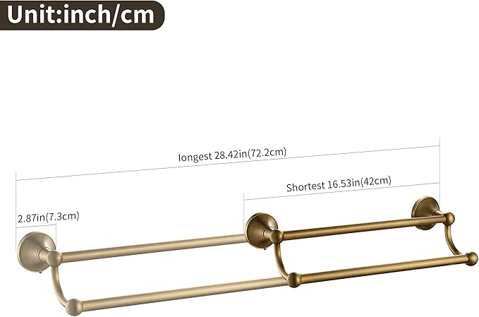Leyden Antique Brass Towel Bar,Adjustable Towel Rack Holder Double Retro Bathroom Accessories Wall Mount Vintage