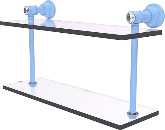 Allied Brass CC-2-16-FTB Carolina Crystal Collection 16 Inch Two Tiered Glass Shelf, Flat Troll Blue