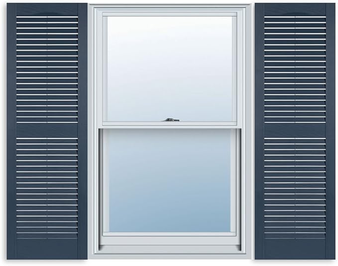 Exterior Solutions Standard Louver Exterior Vinyl Shutter, Bedford Blue (Pair), 15 Inch x 47 Inch