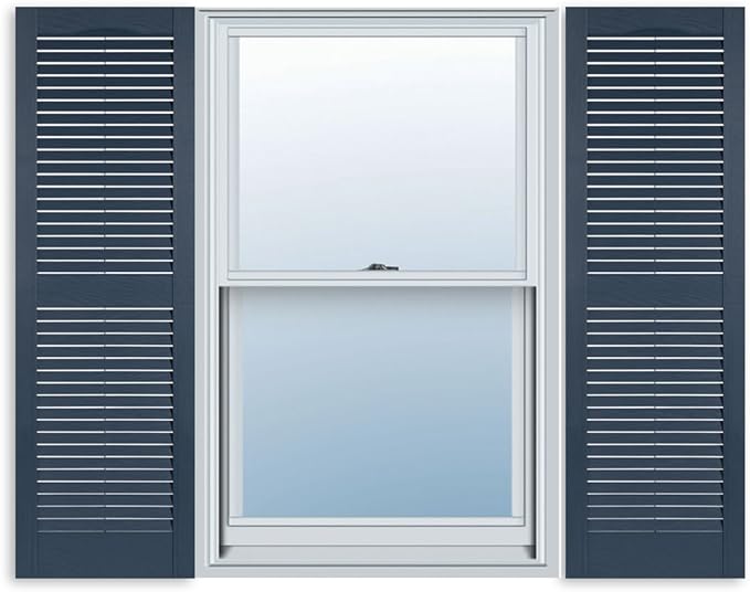 Exterior Solutions Standard Louver Exterior Vinyl Window Shutters, Bedford Blue (Pair), 15 Inch x 35 Inch