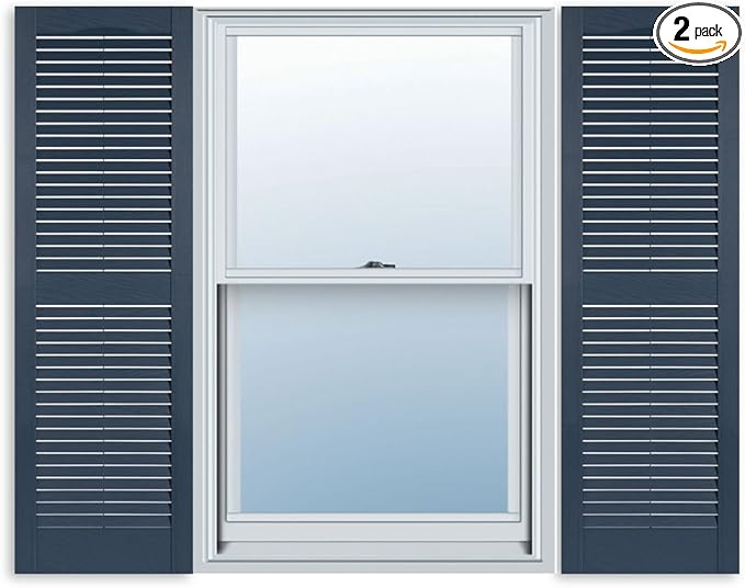 Exterior Solutions Standard Louver Exterior Vinyl Shutter, Bedford Blue (Pair), 15 Inch x 39 Inch
