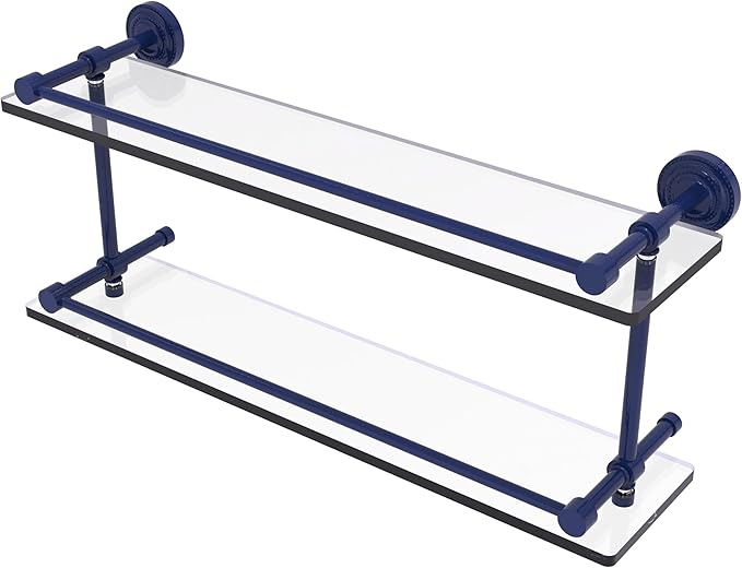 Allied Brass DT-2/22-GAL-MBL Dottingham 22 Inch Double Glass Shelf with Gallery Rail, Mediterranean Blue