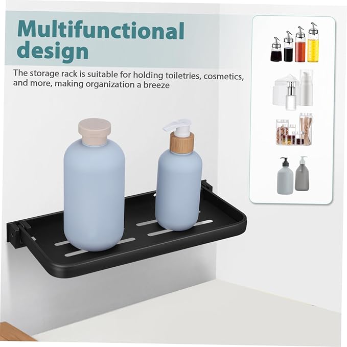 Luxshiny Foldable Wall Shelf for Bathroom Space Saving Metal Storage Rack with Drainage Modern Design Vanity Tray for Toiletries and Cosmetics Easy Installation for Laundry Room