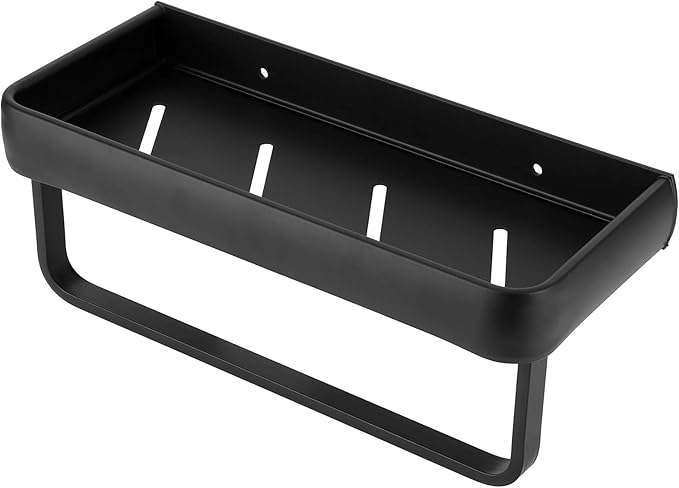 30cm Bathroom Shelf, Wall Mounted Storage Rack, Aluminum Material, with Heightened Fence Design, Ideal for Home Bathrooms (Single Layer with Pole)