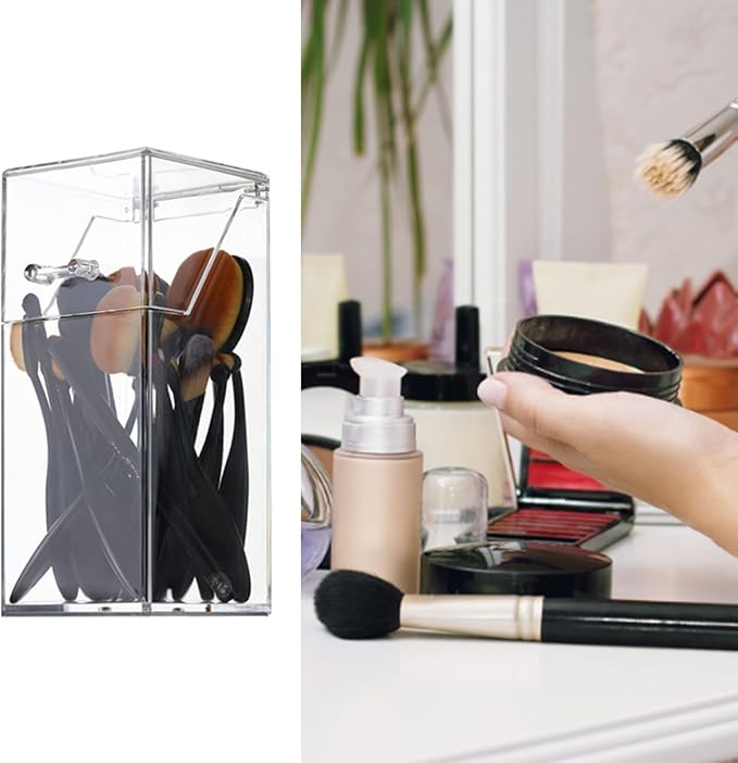 Ochine Makeup Brush Organizer with Dustproof Lid - Acrylic Clear Travel Makeup Case for Vanity