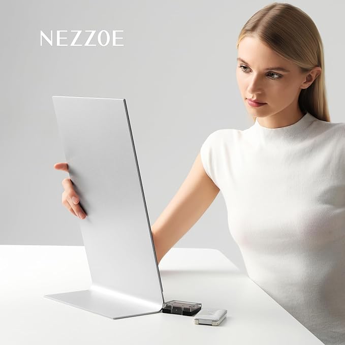NEZZOE Frameless Makeup Mirror for Desk, 15 x 8.5 Inch Aluminum Standing Table Mirror, Large Counter Top Mirror
