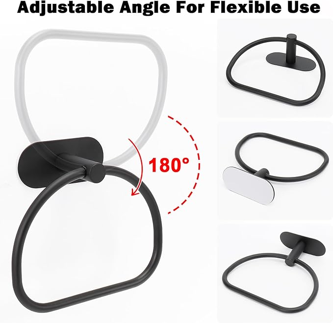 Livabber Towel Ring for Bathroom, 304 Stainless Steel Hand Towel Holder, Heavy Duty Towel Hanger for Bath, Kitchen, Hotel (4″ Self-Adhesive Base, Black)