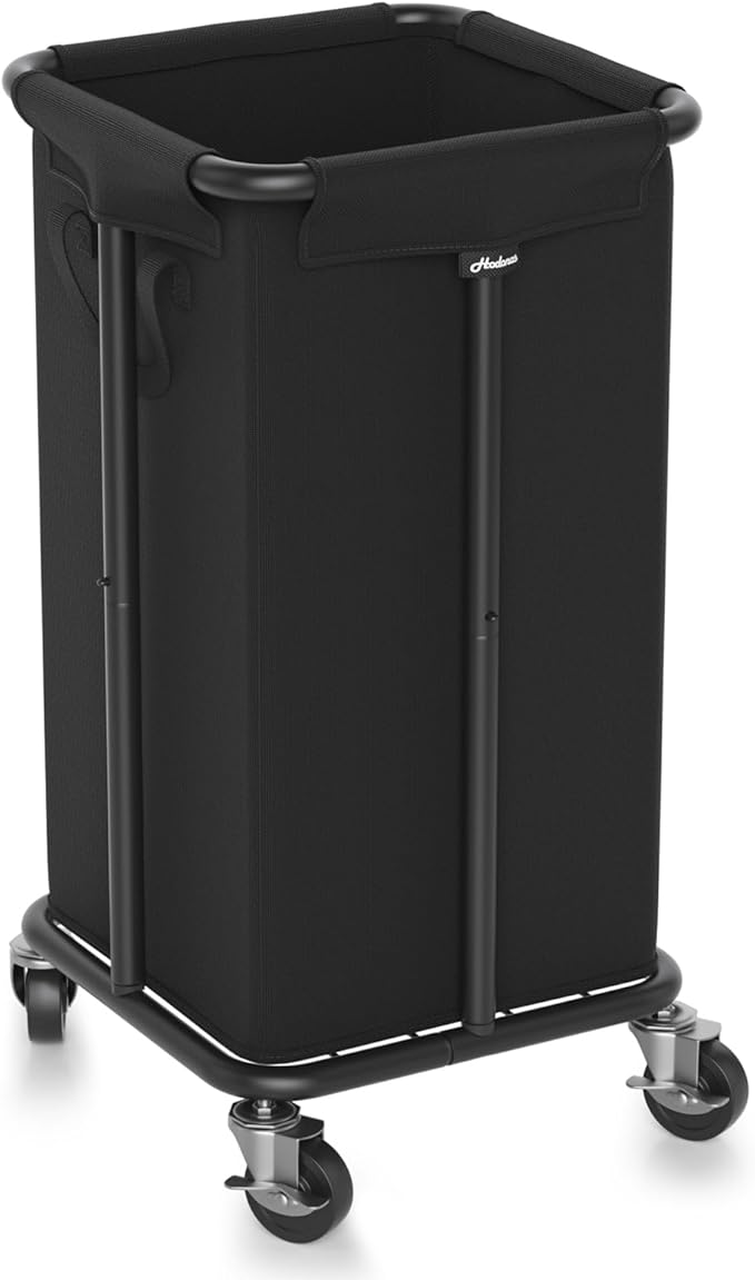 Hodonas Laundry Basket with Wheels, Rolling Laundry Hamper, 30 Gal.(115L), Removable and Machine Washable Liner, Steel Frame, Tall Laundry Cart for Laundry Room, Bedroom, Bathroom, Dorm Storage -Black